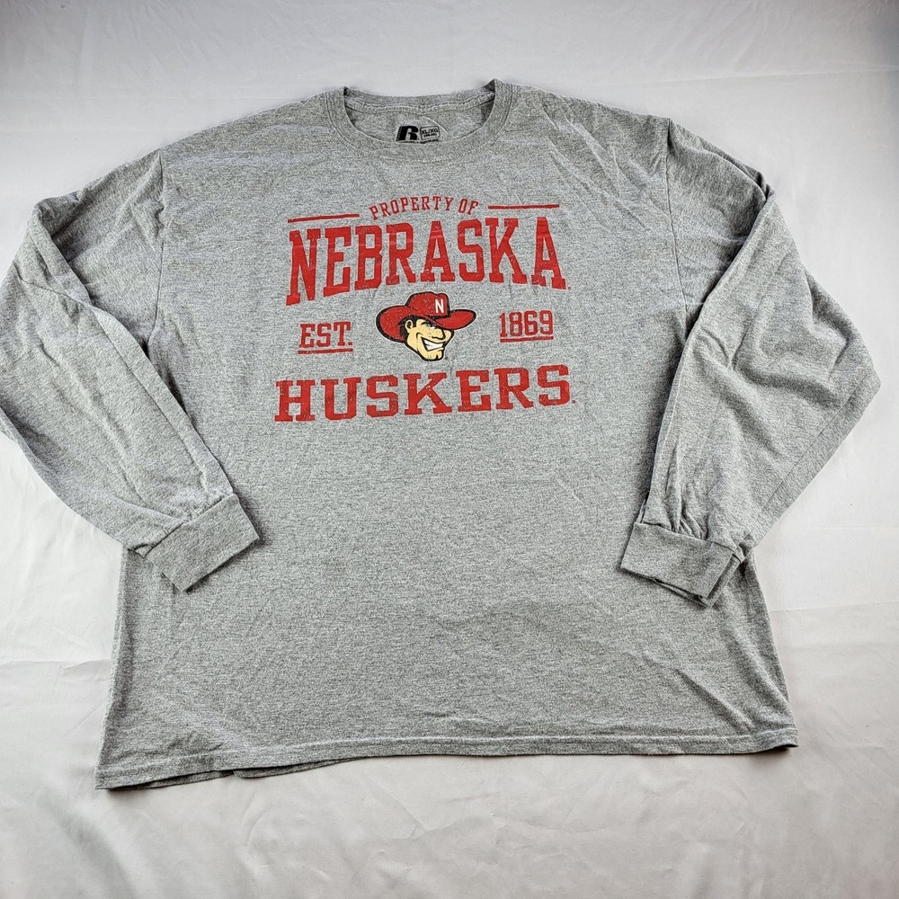 Nebraska Huskers Shirt Gray Long Sleeve Russell XL